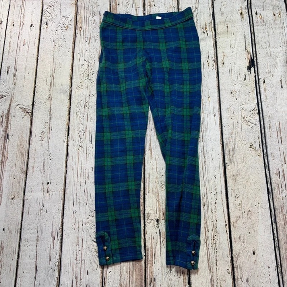 Janie and Jack sz 10 Green and Blue Plaid Casual Pants with Button Detail